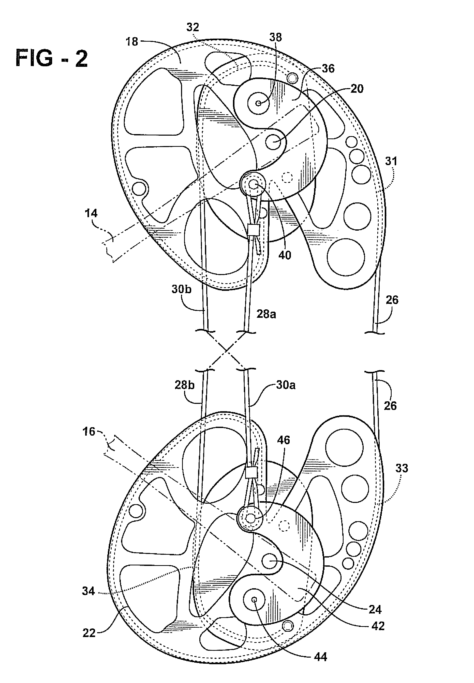 Balanced pulley assembly for compound archery bows, and bows incorporating that assembly