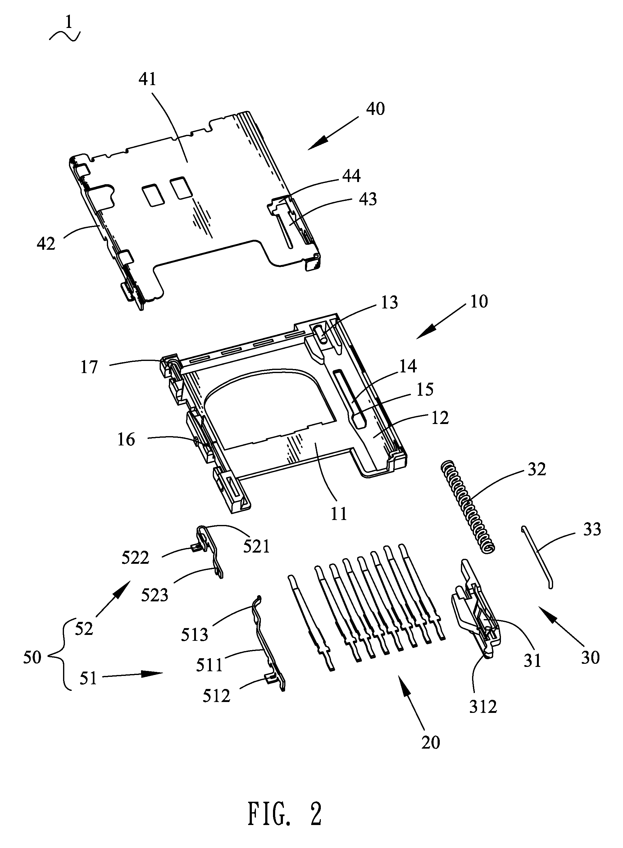 Card connector with a housing with a guiding slot engaging a protruding block of a sliding device