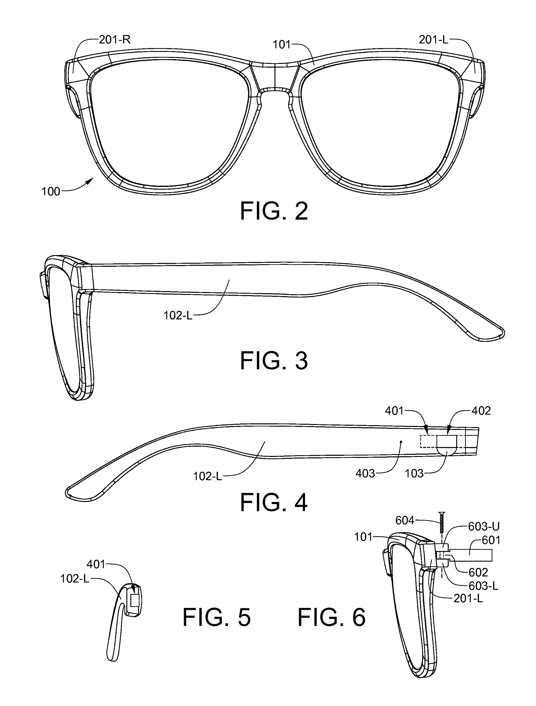 Eyeglass frame having selectively interchangeable temples with simplified recessed interconnection clips