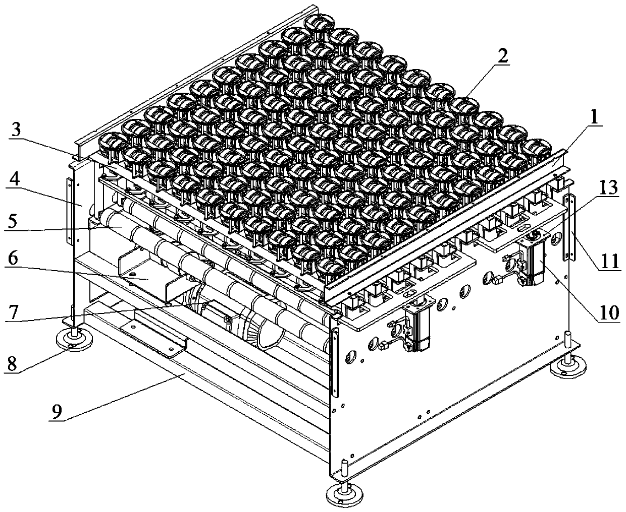 Single-unit row logistics bevel wheel sorting device