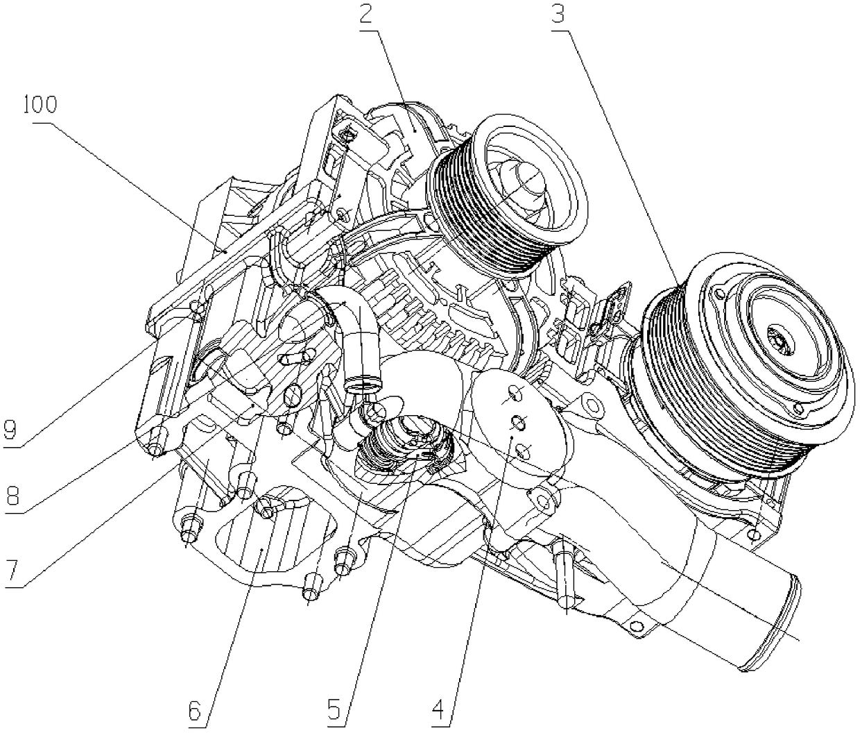 V-shaped engine integrated support structure