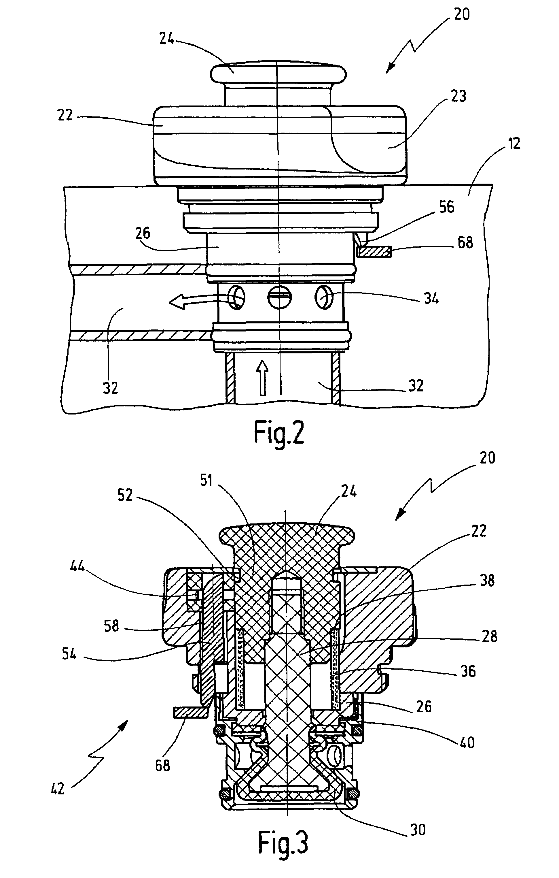 Press-down valve for medical instruments for suction and irrigation