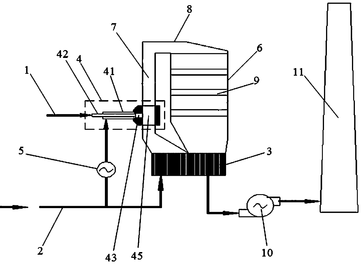 Sintering flue gas denitration direct-fired type heating device and method