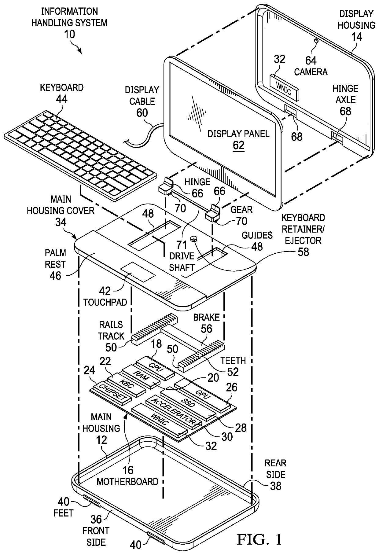 Portable information handling system management of transformation between clamshell and all-in-one positions