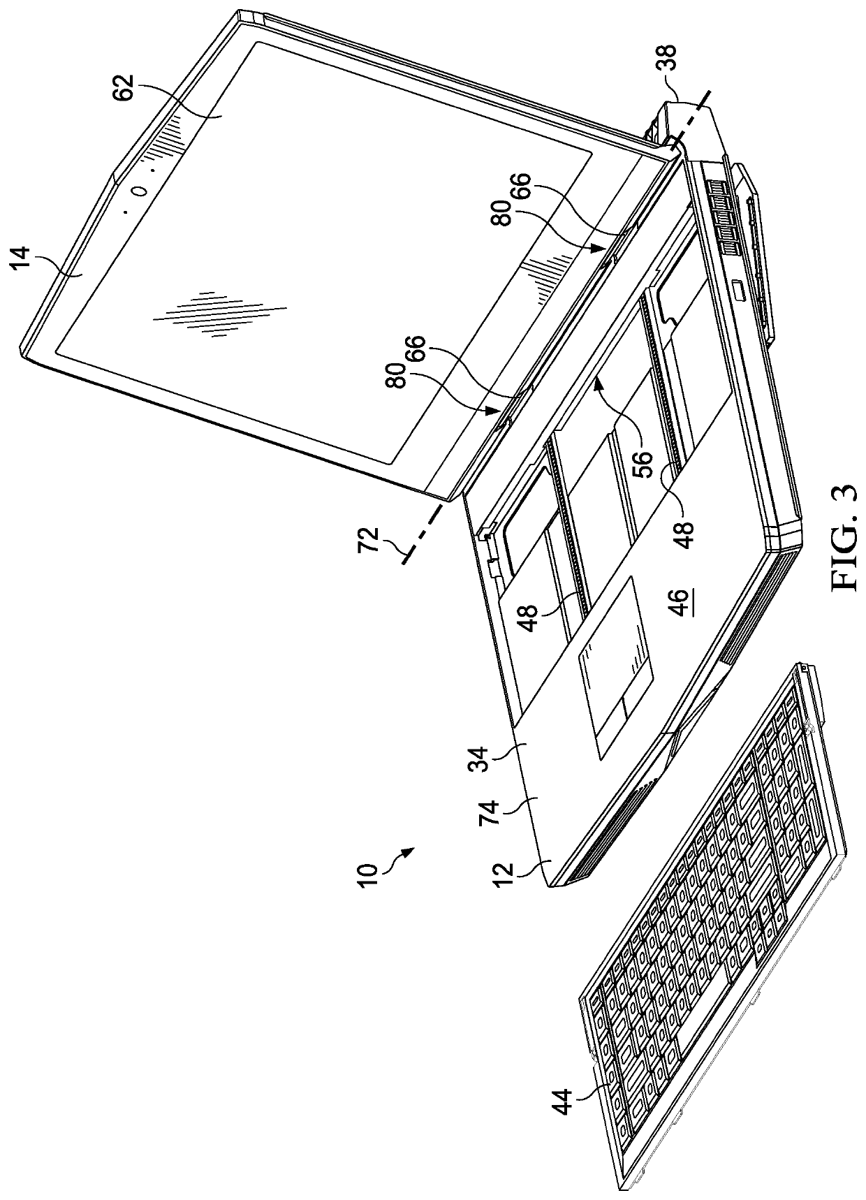 Portable information handling system management of transformation between clamshell and all-in-one positions