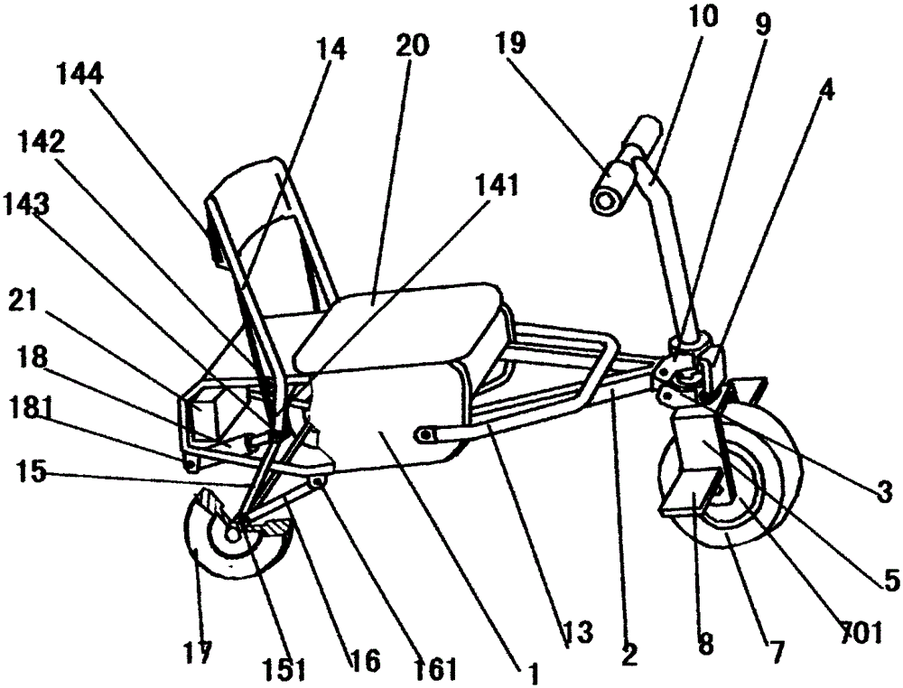 A trolley box type portable folding electric tricycle with folding chair function