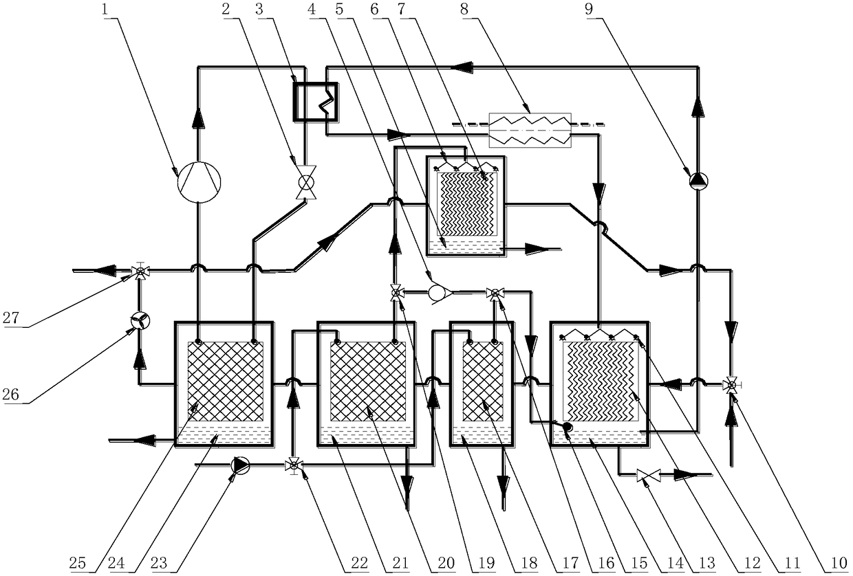 Two-stage humidification heat pump sea water desalination device