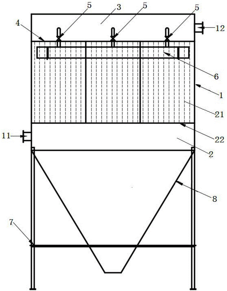 Dust removing and filtering device based on honeycomb ceramic filter elements