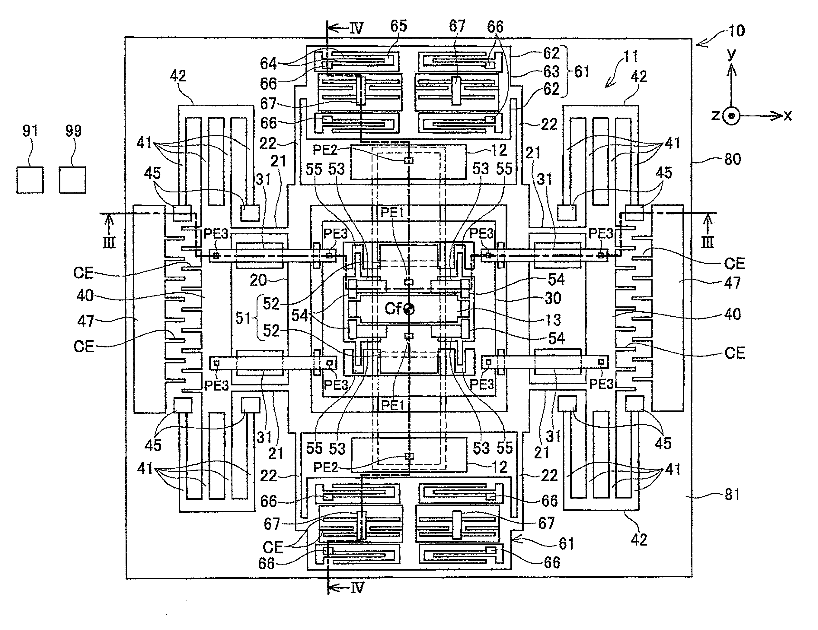 Laminated structure provided with movable portion