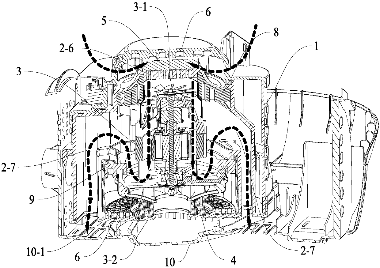 Heat dissipation and noise reduction structure of dry-wet dual-purpose motor