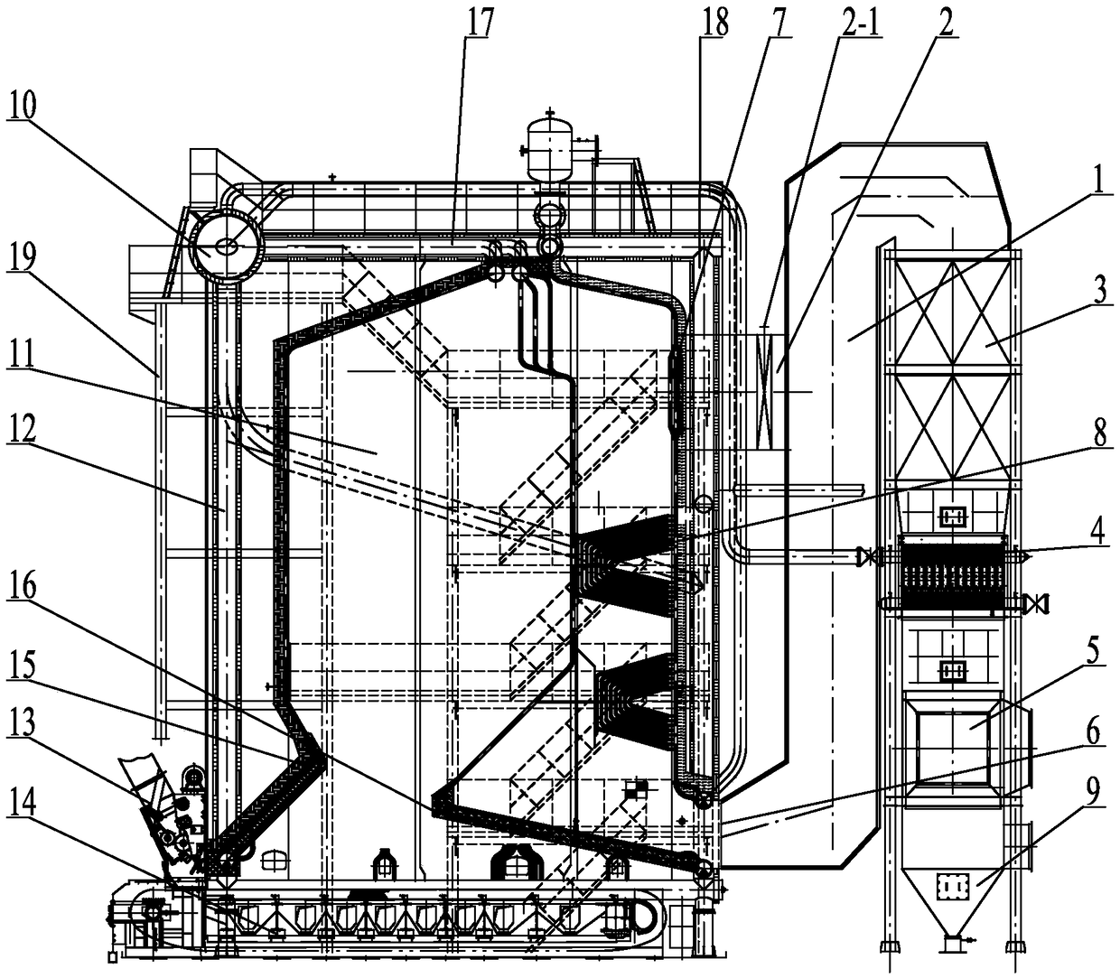 Corner tube boiler capable of being used for SCR denitration