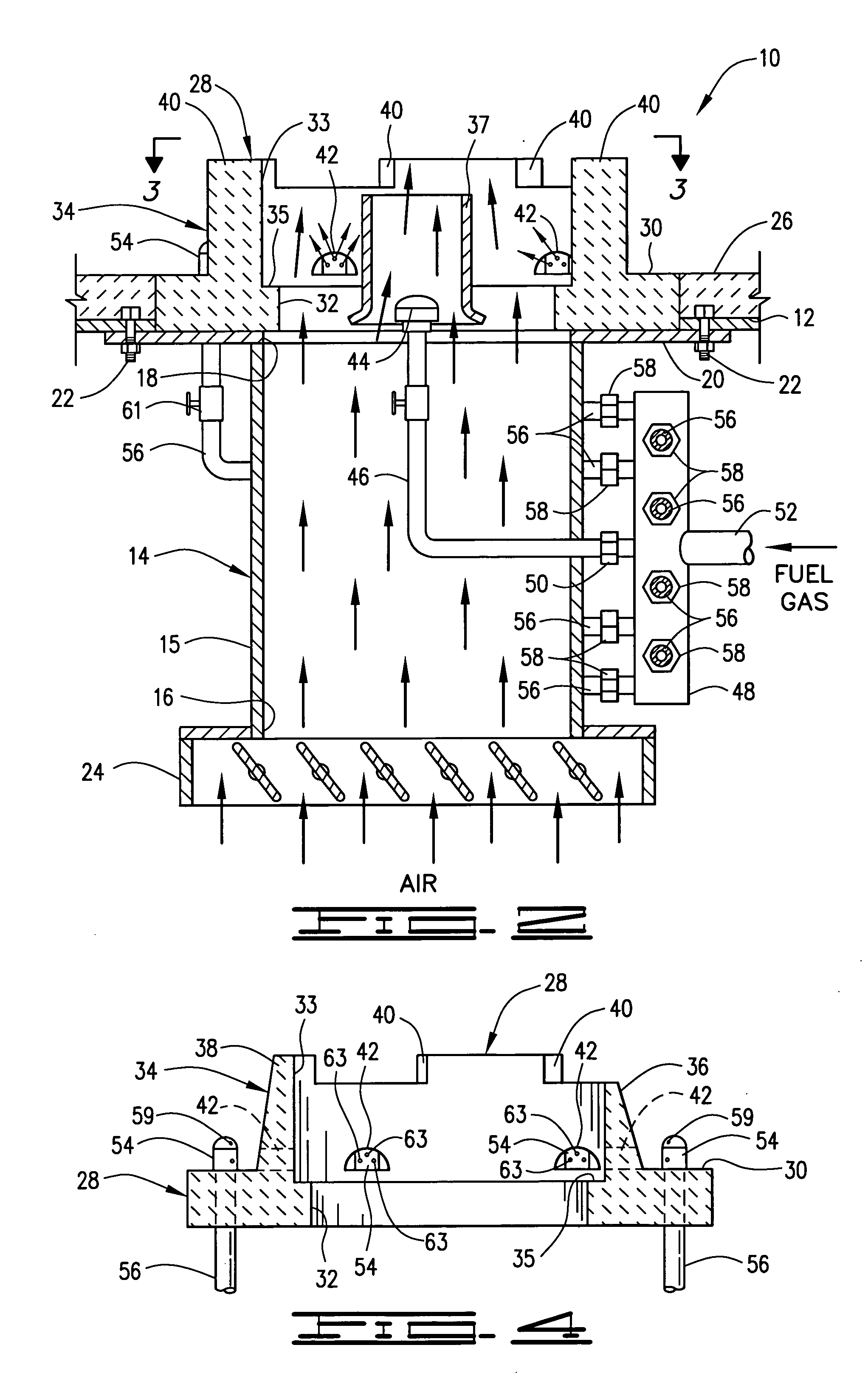 Compact low NOx gas burner apparatus and methods