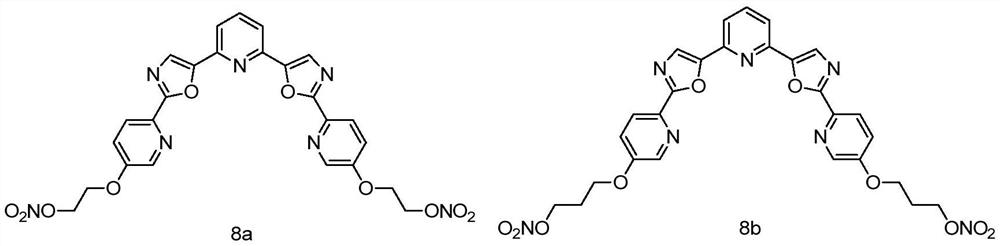 Nitrate NO donor type tripyridine bisoxazole compound as well as preparation method and application thereof