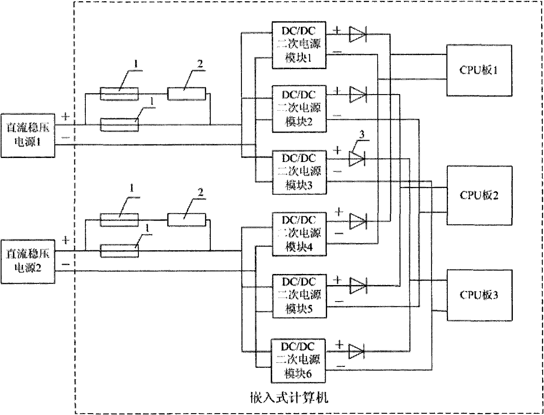 Reliable power supply circuit of triple redundancy embedded computer system