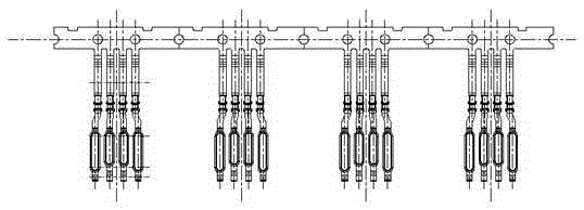 A continuous stamping die for manufacturing communication connector terminals of belt threading equipment