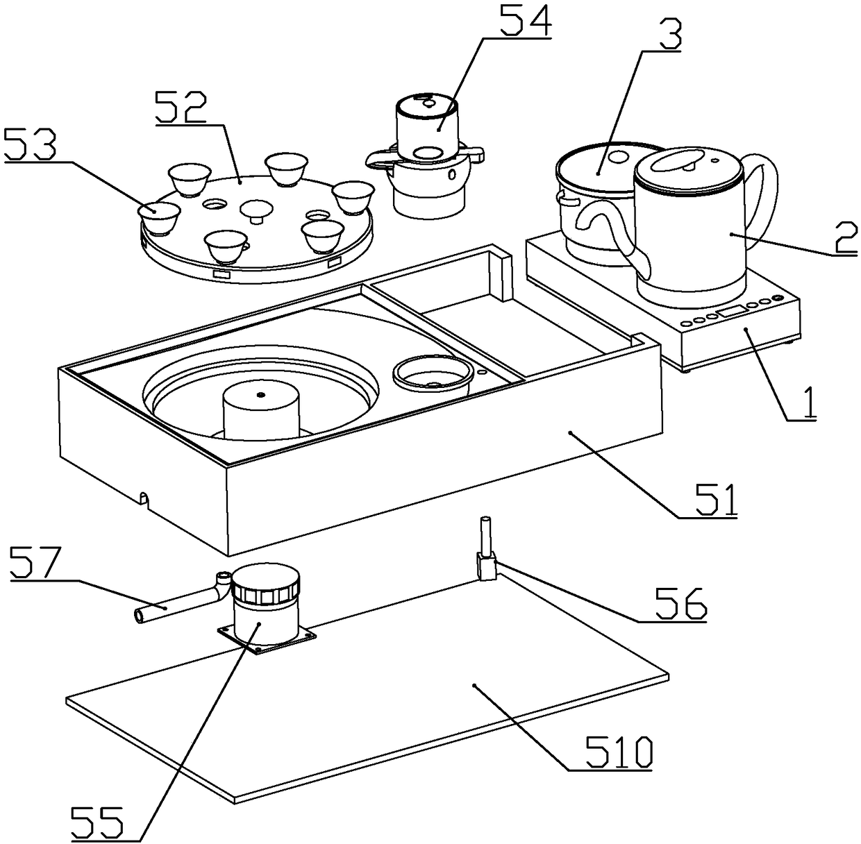 Intelligent tea set with automatic water adding and tea serving functions