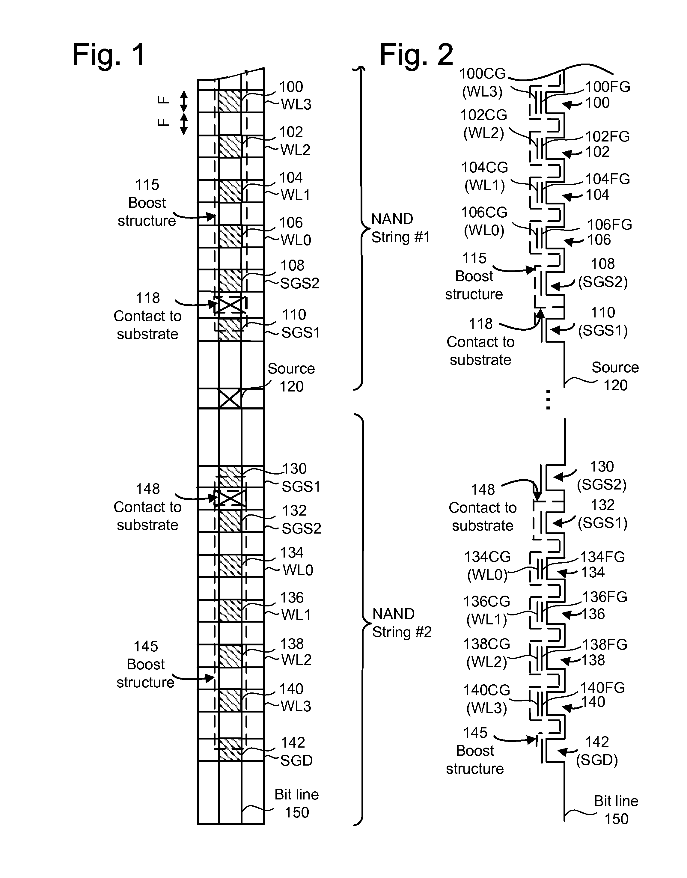 Non-volatile memory with boost structures