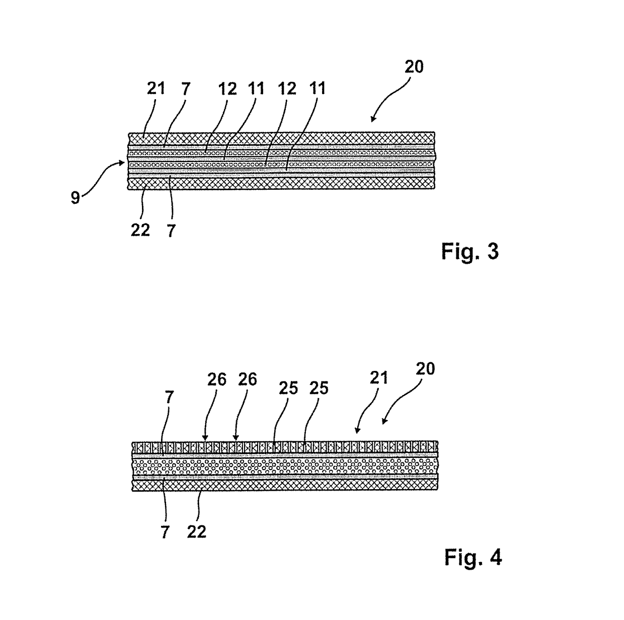 Material web of a bellows of a gangway between two articulately connected vehicles and material web of a canopy roof of an air passenger stair or bridge