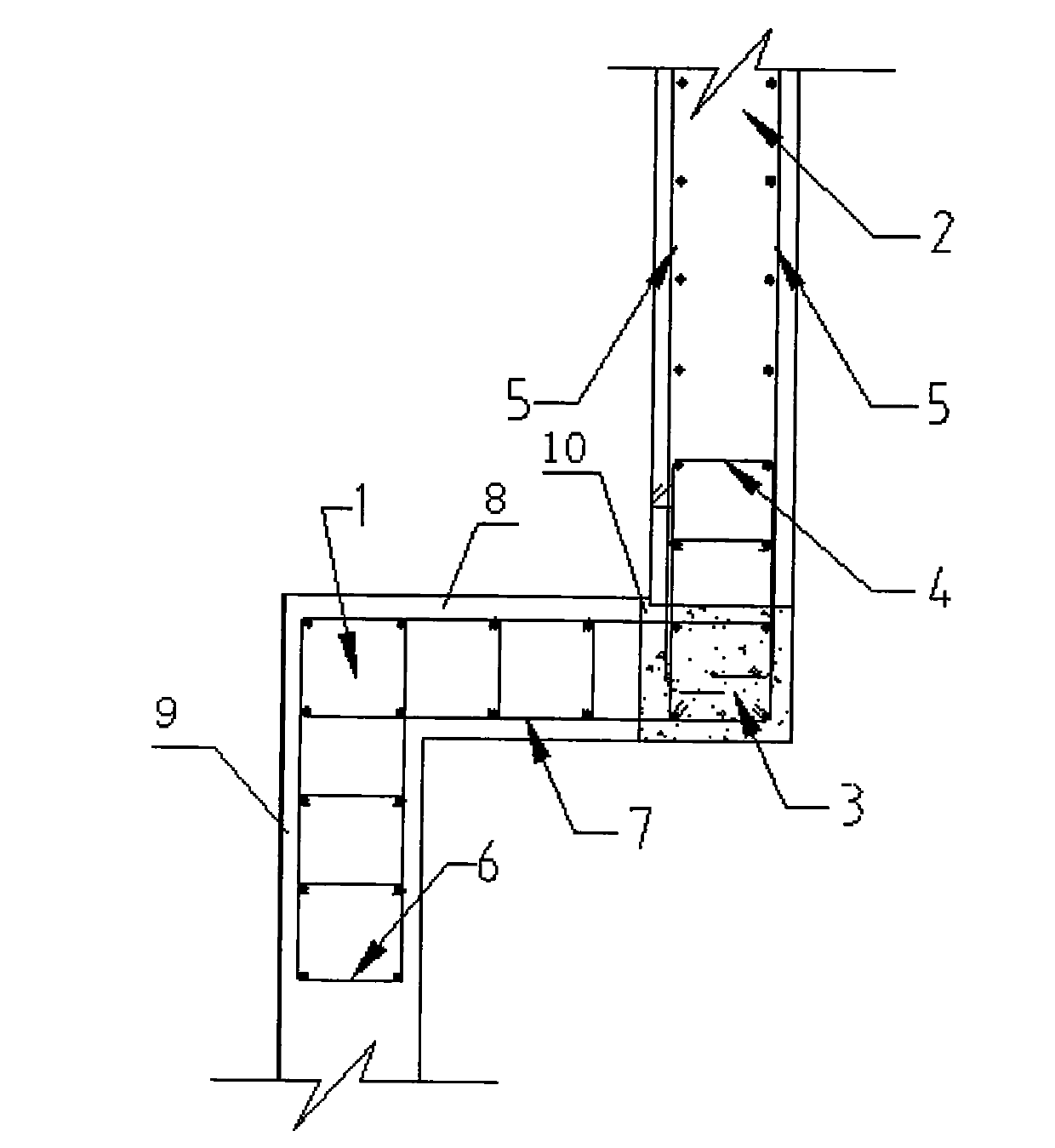 L-type shear wall horizontal connecting node