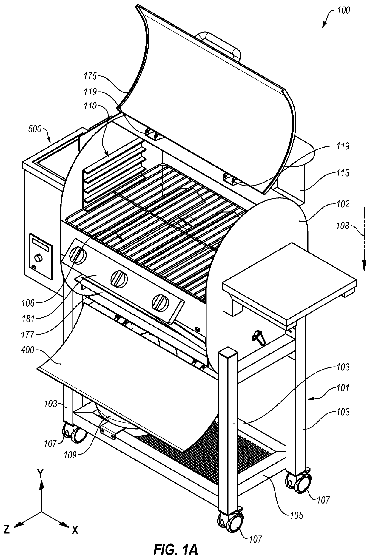 Cooking device having a lower door