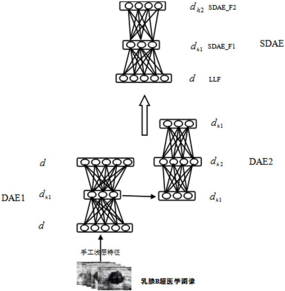 Breast ultrasound image self-learning extraction method and system based on stacked noise reduction self-encoder