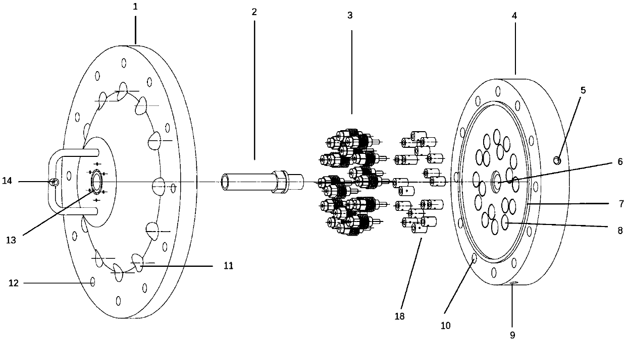 Modular rocket engine propellant offset jetting panel capable of achieving threaded connection