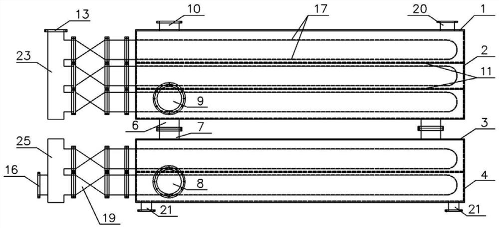 Split type blast furnace slag flushing water heat exchange device and method