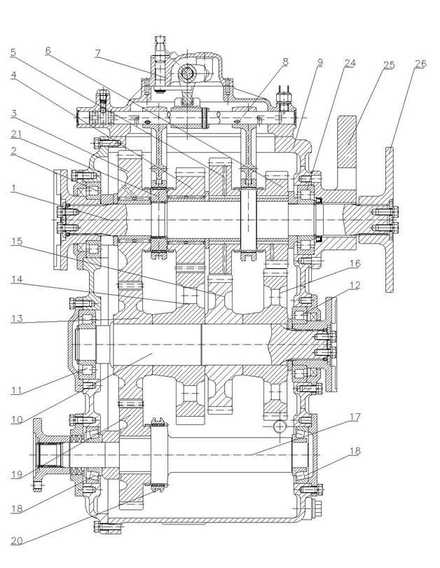 Transfer case of large tractor