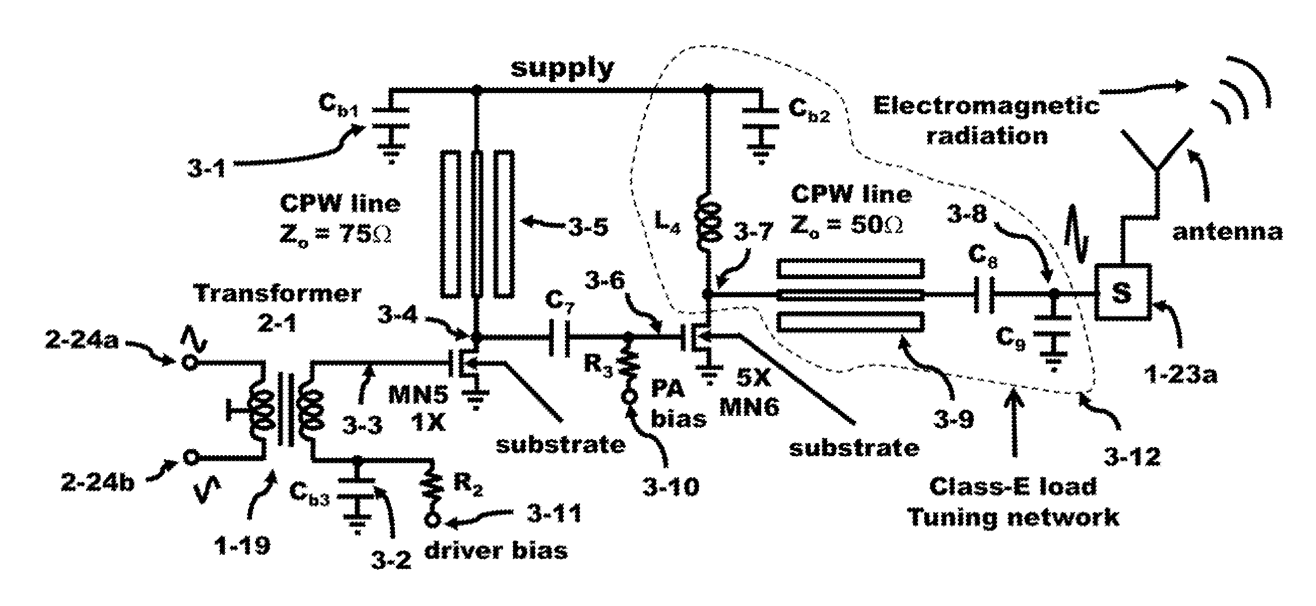 Method and apparatus for a class-E load tuned beamforming 60 GHz transmitter