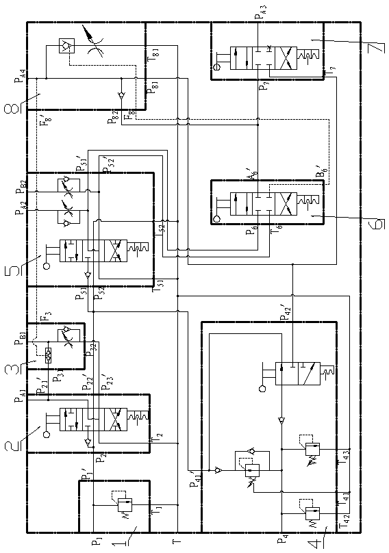 Combined multi-way reversing valve for coal mine full hydraulic tunnel drilling rig