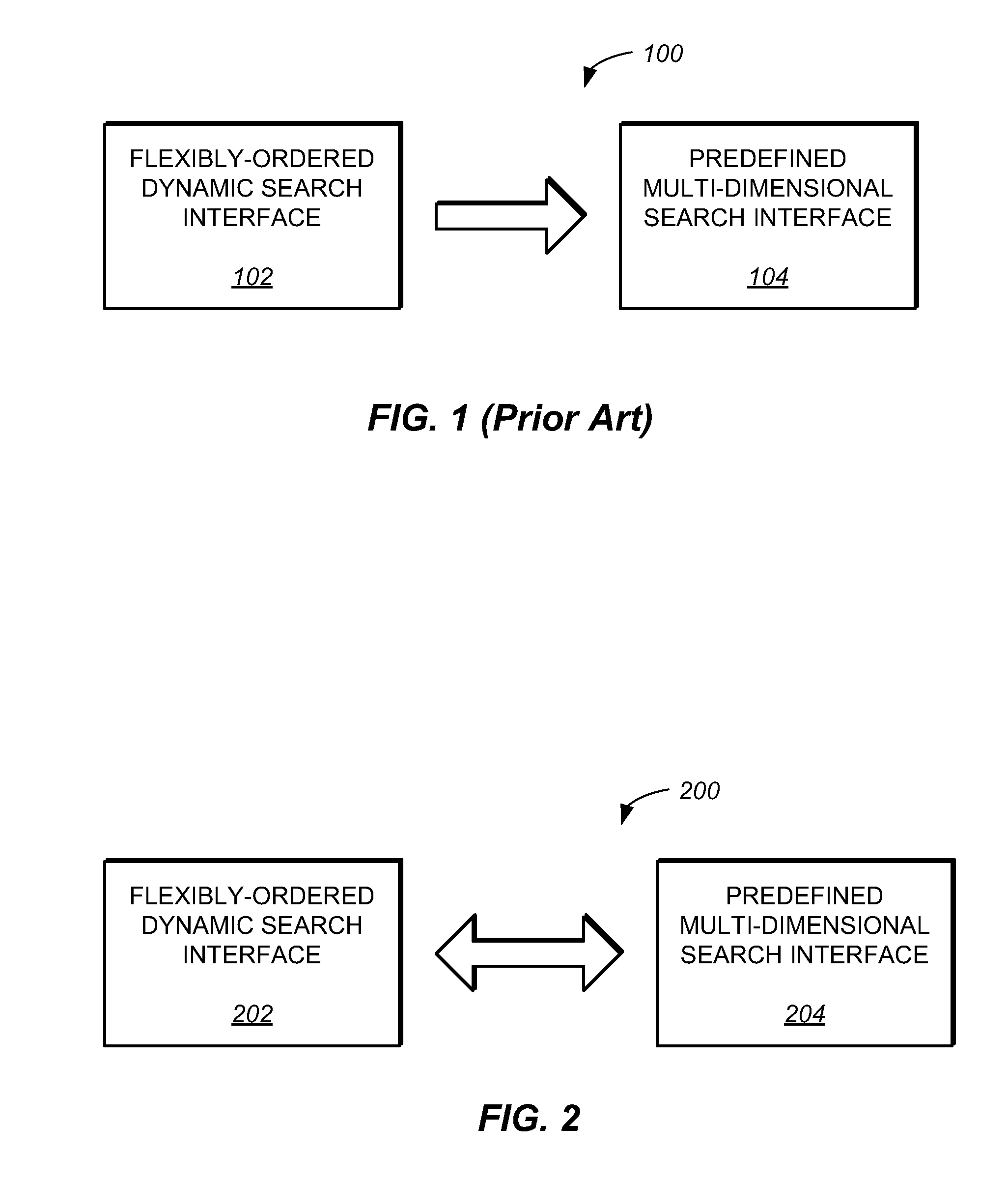 Integration of predefined multi-dimensional and flexibly-ordered dynamic search interfaces