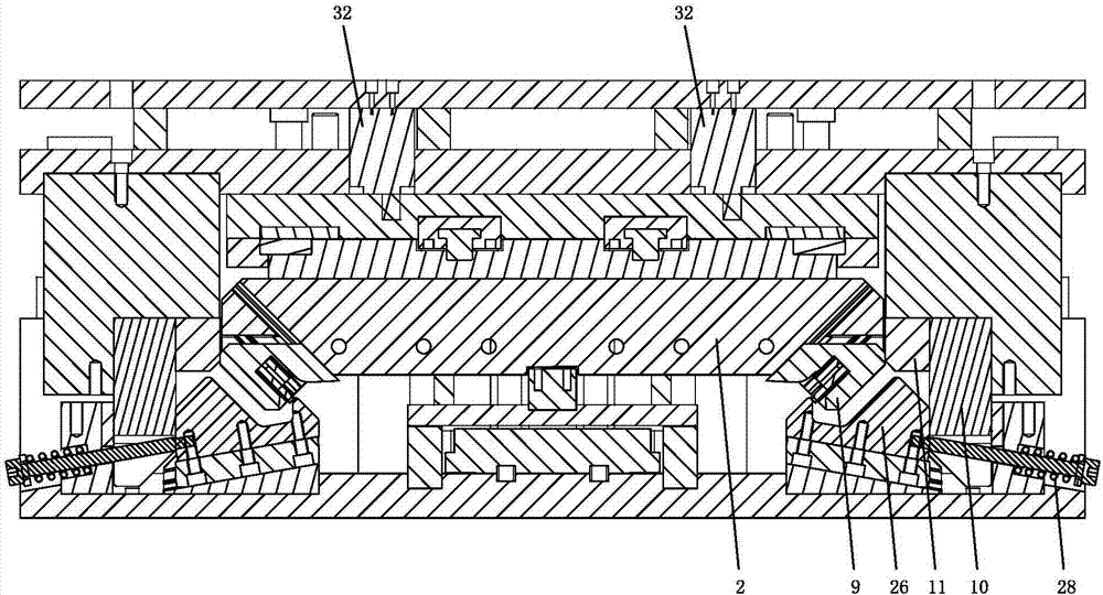 Product closed end bending, chamfering and angle shoveling die