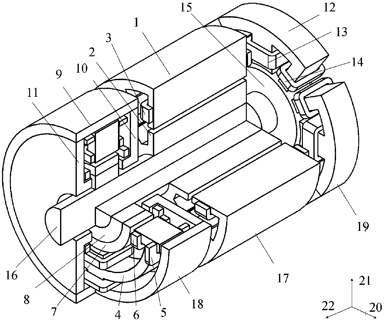 A five-degree-of-freedom co-excited magnetic levitation switched reluctance motor system and control method