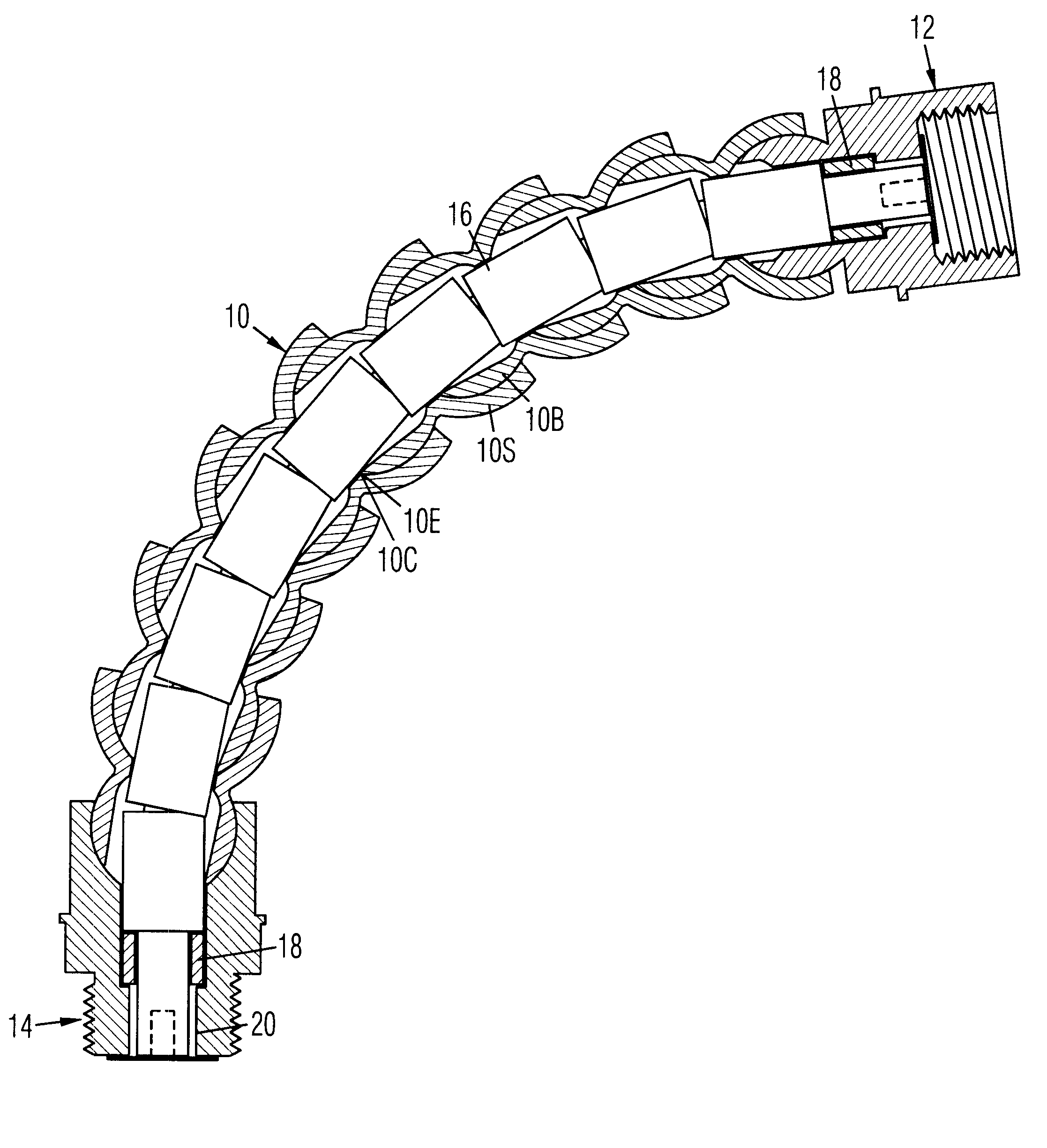 Flexible sectioned arm with internal overbending-prevention sleeves