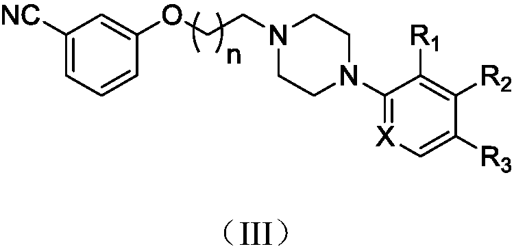 3-cyanophenoxyalkyl aryl piperazine derivative and applications in the preparation of drugs