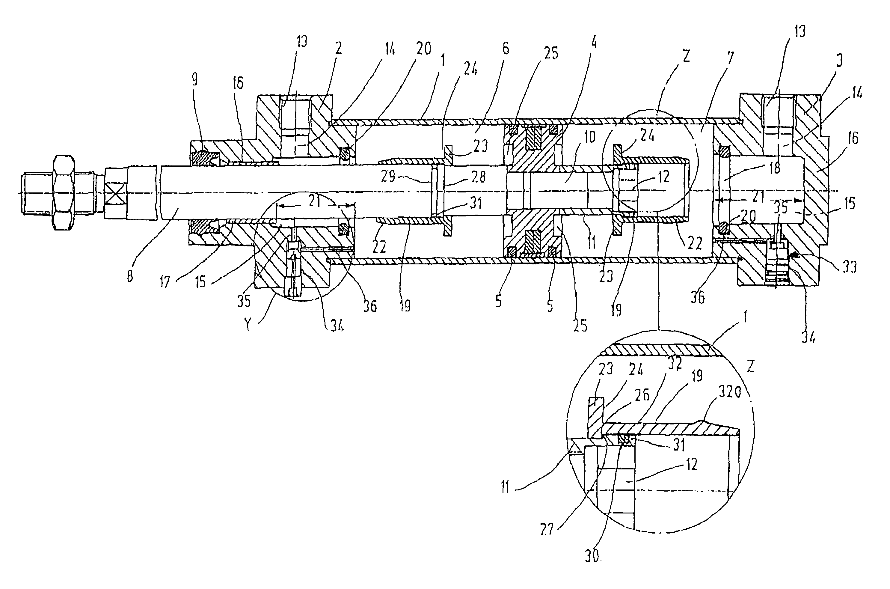 Working cylinder with terminal position damping