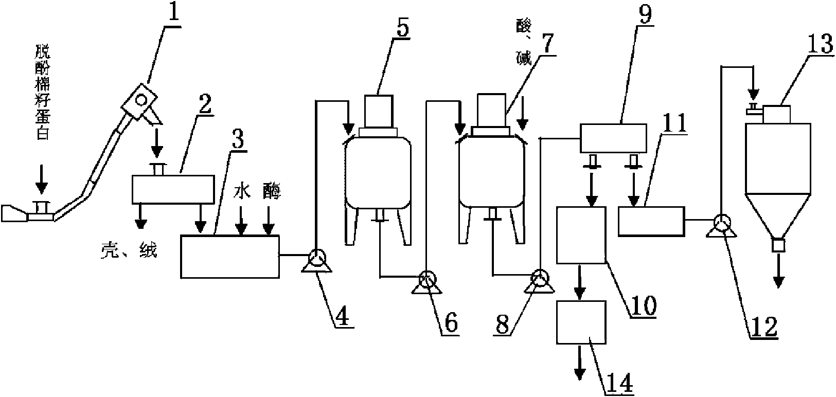 Preparation method of concentrated protein of cottonseeds and processing production line thereof