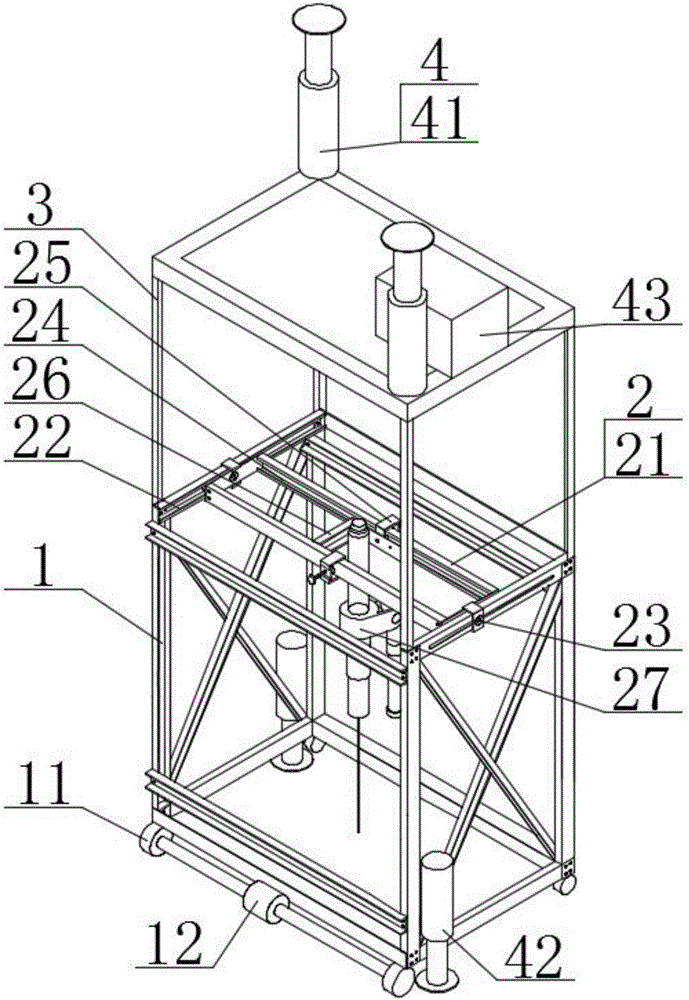 Drilling device of self-moving diagonal location roadway floor anchor rod