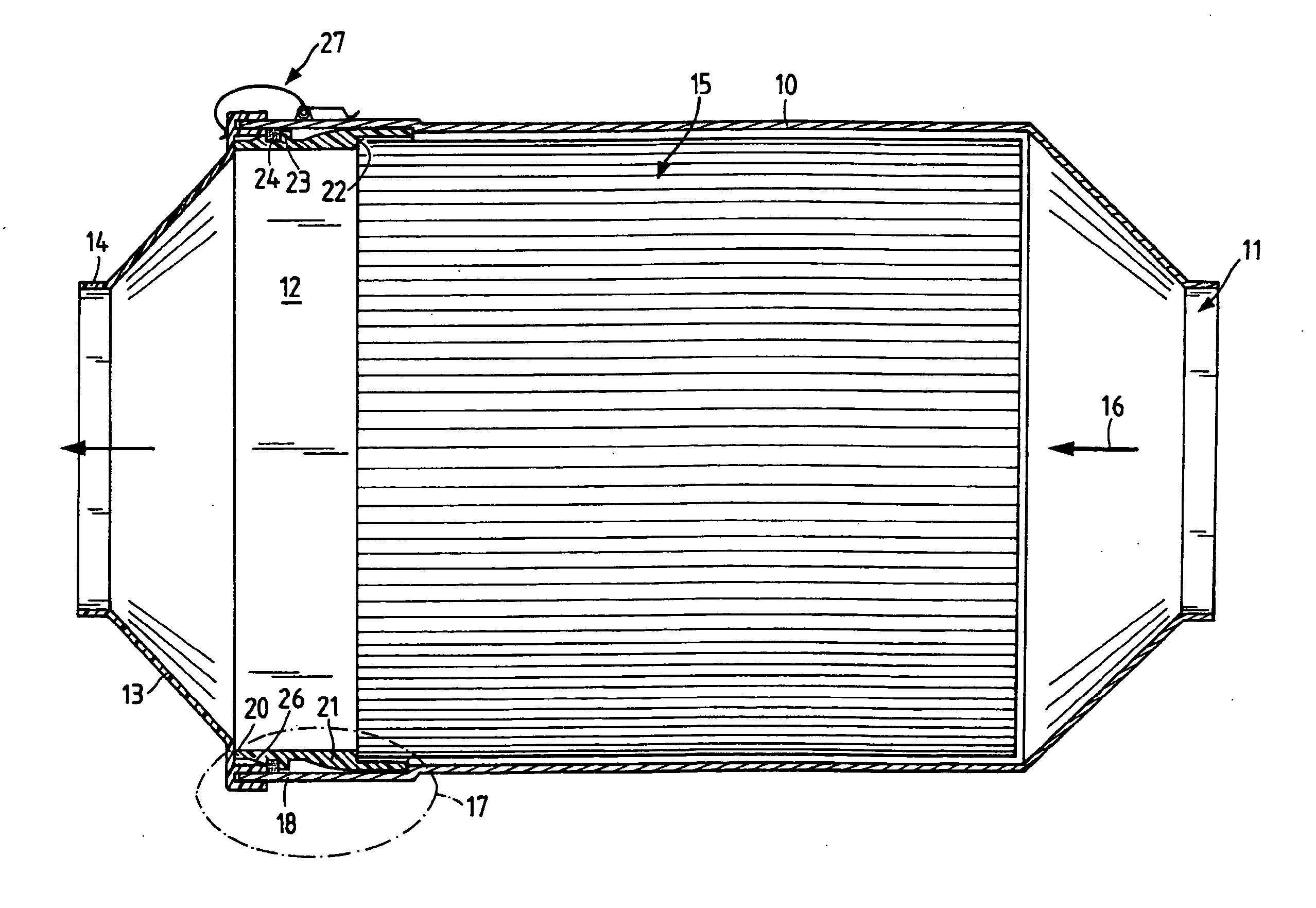 Compact filter comprising a square seal