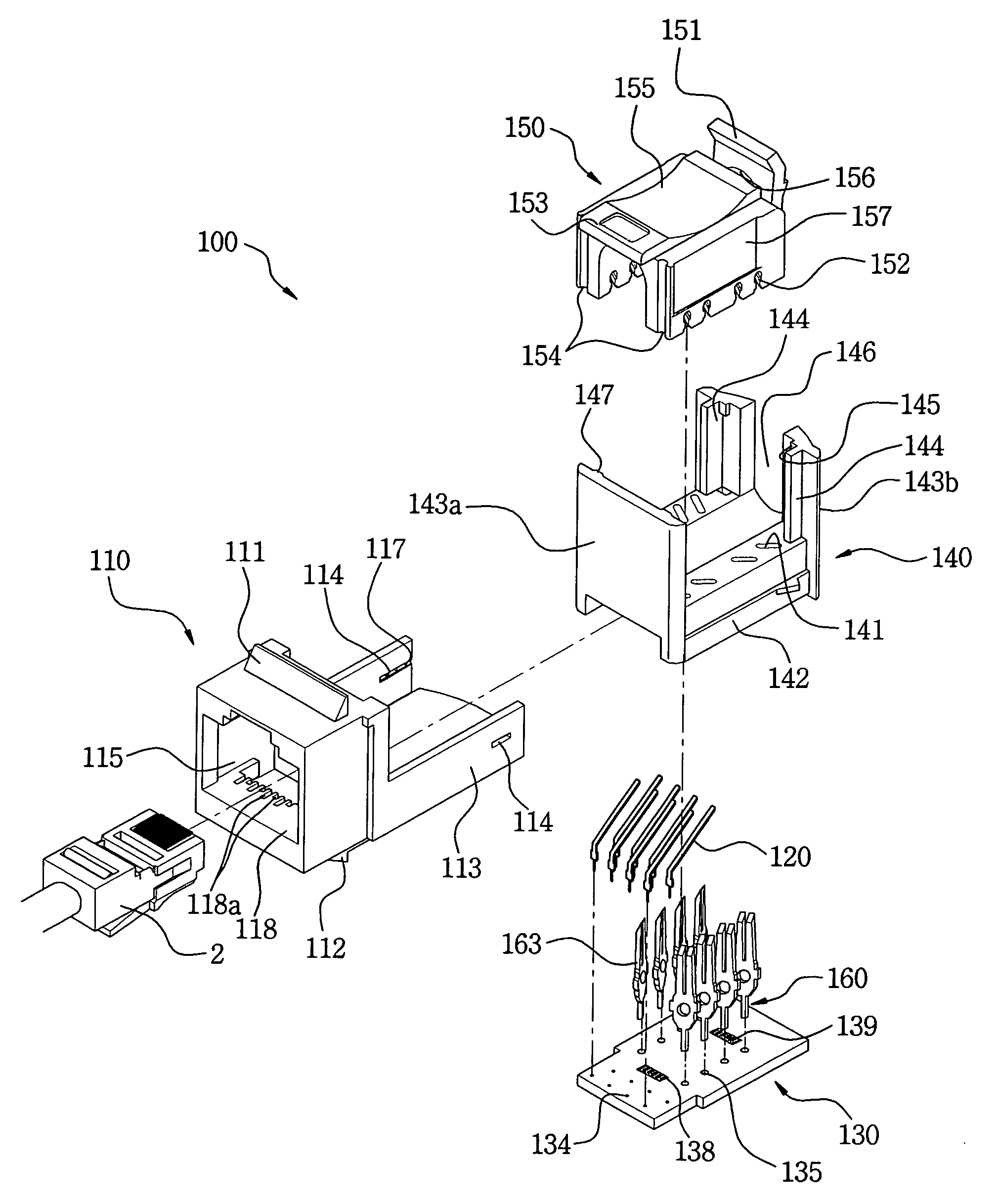 Crosstalk canceling pattern for high-speed communications and modular jack having the same