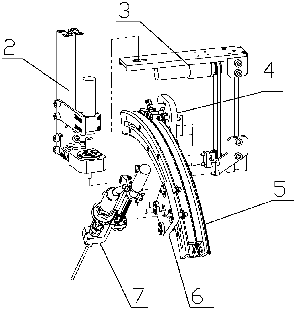 Spatial apocenter movement mechanism using double-stroke arc-shaped sliding track