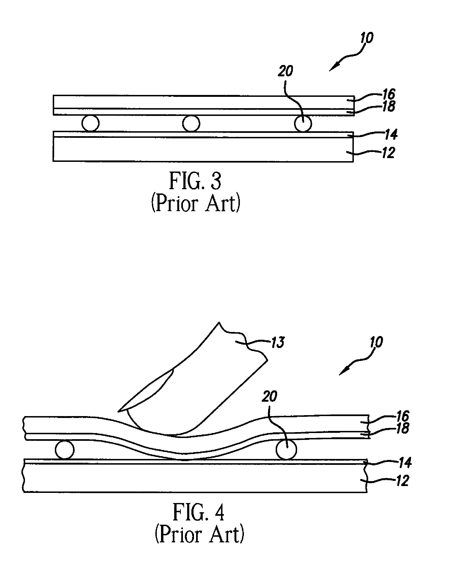 Integral spacer dots for touch screen