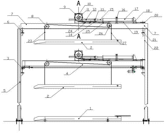 A hydraulically driven three-dimensional parking garage with a gear pair amplification mechanism