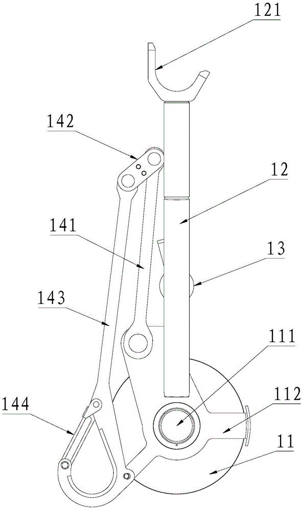 Arm tip pulley mechanism, self-dismounting method thereof and crane