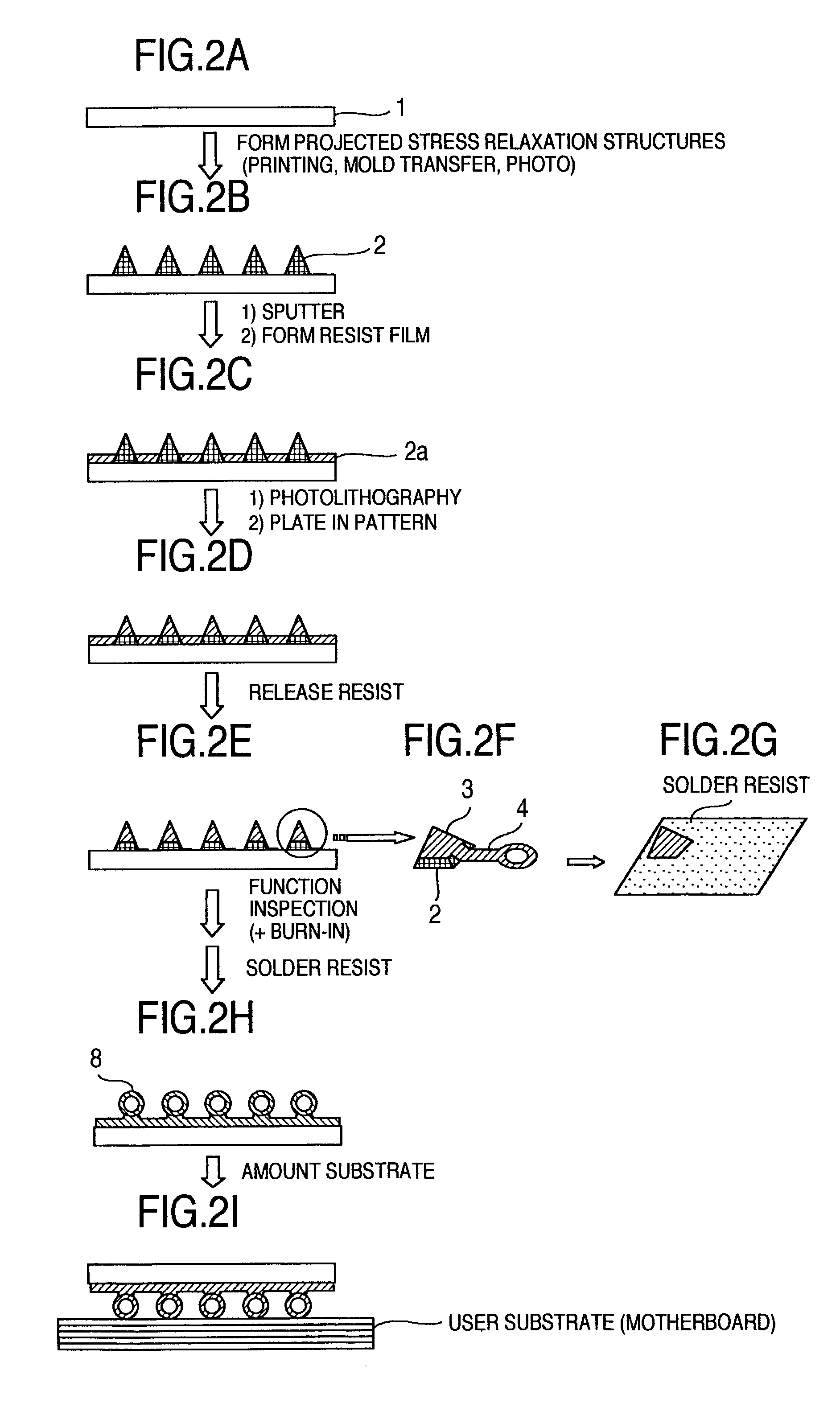 Semiconductor device having projected electrodes and structure for mounting the same