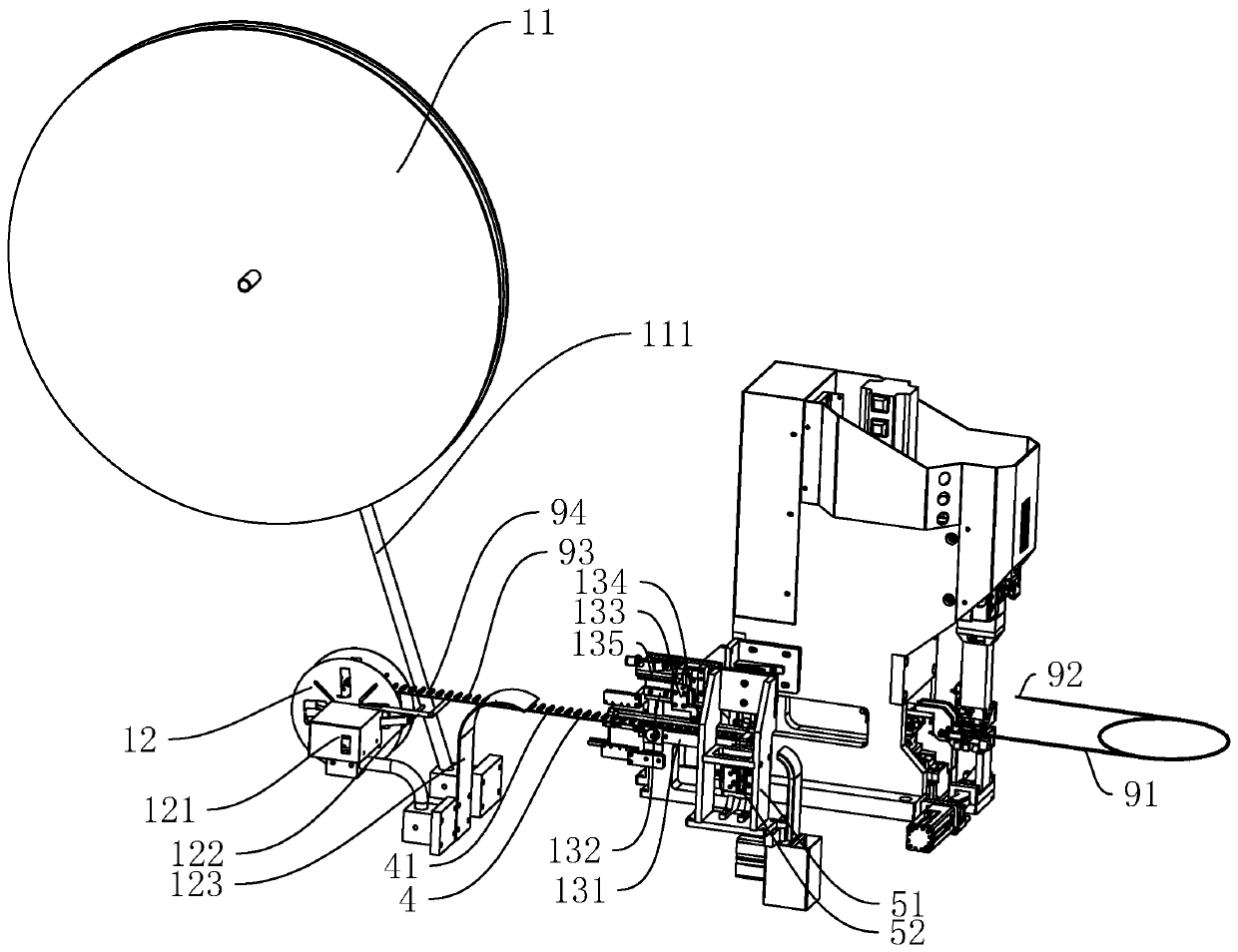 Conveying, shearing and crimping integrated device for cable end