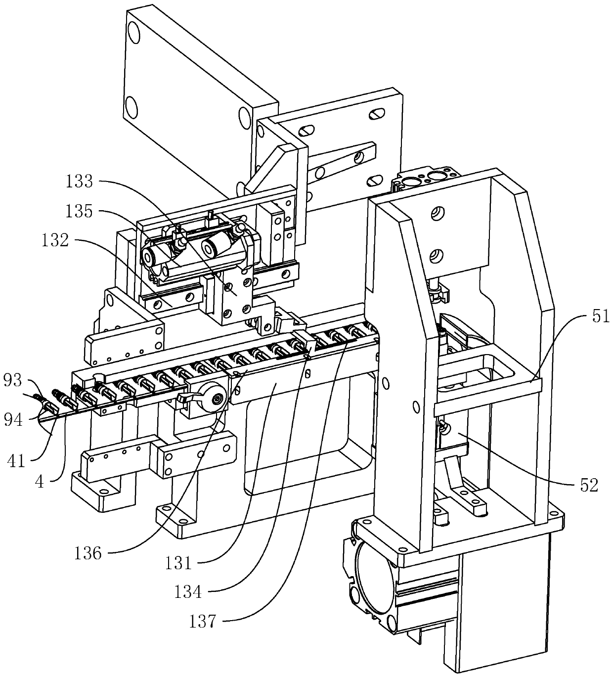 Conveying, shearing and crimping integrated device for cable end