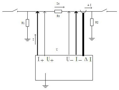 Double-end grounding loop resistance test method without dismounting grounding wire