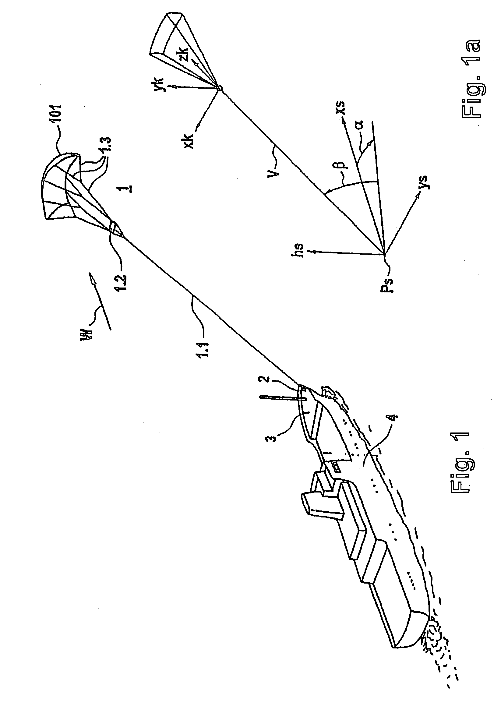 Placement system for a flying kite-type wind-attacked element in a wind-powered watercraft