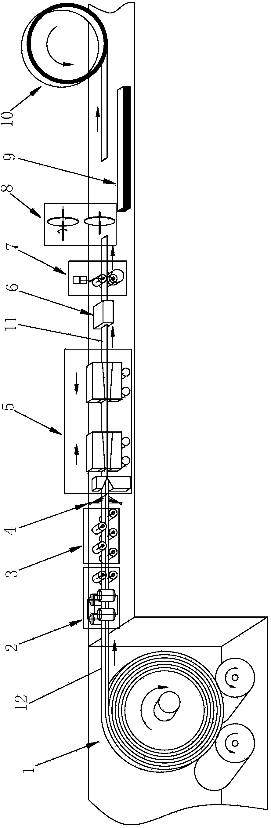 Continuous drawing production line and production method of strip product